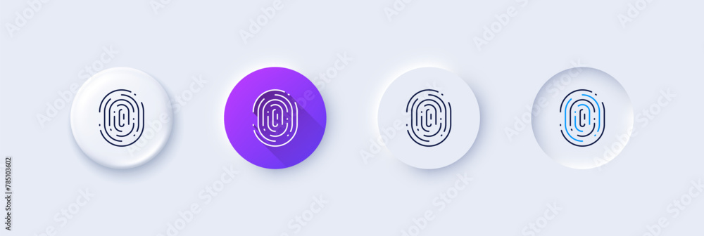 Poster fingerprint line icon. neumorphic, purple gradient, 3d pin buttons. finger print scan sign. biometri