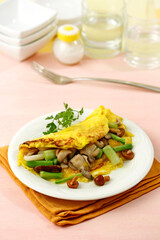 Spring garlics and mushrooms omelet.