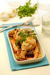 Chicken with shrimps.