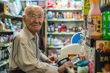 Old man shopping in the supermarket, asian old man shopping in the supermarket
