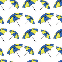 Seamless pattern Umbrellas. Yellow and blue