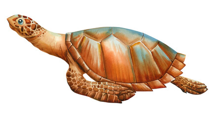 Watercolor realistic Sea Turtle on isolated white background, watercolor illustration. Closeup Hand drawn illustration - 785104095