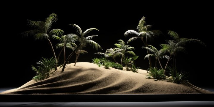 A small tree is growing in the sand. The image has a peaceful and serene mood, as the tree stands out against the vast, empty desert landscape