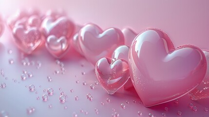 Obraz premium illustration of 3d hearts, valentine's day background, copy space, pastel color, pink background. Generative AI.