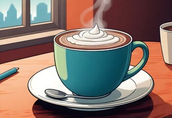 A Steaming Mug Of Hot Cocoa On A Cozy Café Table