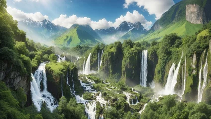 Poster A beautiful landscape with waterfalls and mountains in the background   © Awais