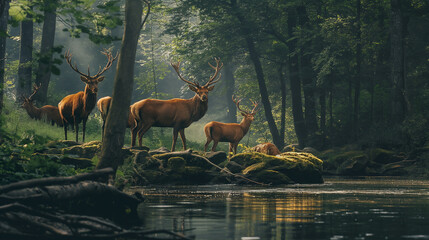 deer,Majestic wildlife in their natural habitat, underscored by conservation efforts to preserve biodiversity