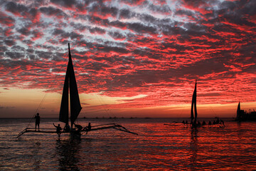The sunset and lovers at Boracay beach in the beautiful Philippines