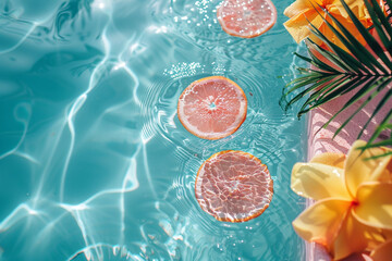 Tropical drinks in the pool. AI Generated.