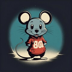 featuring a sleek and stylized mouse silhouette against a faded, awesome, bright A minimalist, t-shirt design with a vintage twist.