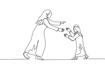 A single continuous line, single continuous line drawing A young woman and girl running face to face while preparing to hug. young woman wearing a robe. and a boy wearing a robe