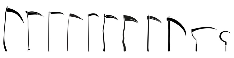 Scythe icon vector set. Death illustration sign collection. Halloween symbol or logo.