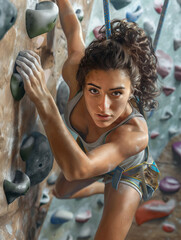 Female rock climber reaching for hold