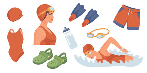 Swimming sport icons set. illustration of swimming sport vector icons for web design
