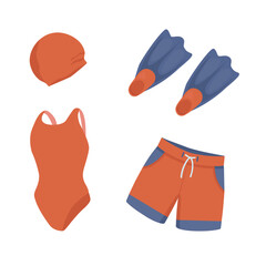 Swimsuit and swimming trunks. Flat style vector illustration.