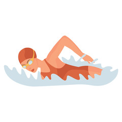 Swimming woman. Swimming Sport Illustration Vector.   Girl swimmer in bathing suits and swimming caps. 