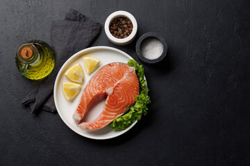 Fresh salmon fish steak, ready to cook