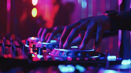 A DJ is mixing music on a turntable.