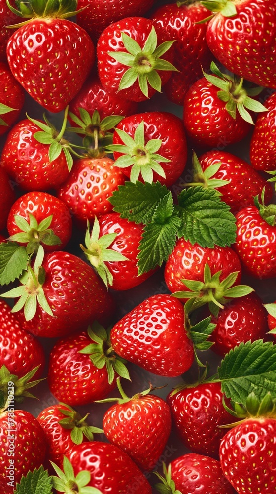 Poster a vertical mobile wallpaper background with a seamless pattern of strawberries.