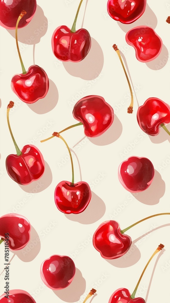 Poster a vertical mobile wallpaper background with a seamless pattern of cherries.
