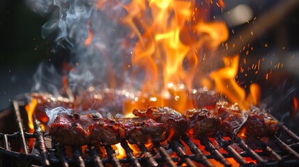 A grill full of delicious looking meat.