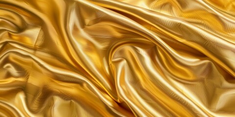 Fototapeta premium Elegant golden satin fabric with soft folds, perfect for backgrounds or luxury design concepts.