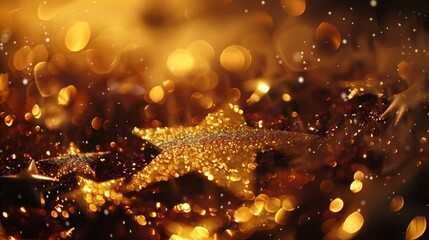 Abstract festive background with golden sparkles and bokeh, creating a magical and celebratory atmosphere.
