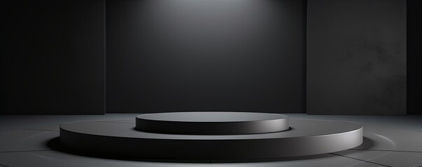 Gray podium background, platform for product presentation with empty space on dark studio wall vector illustration