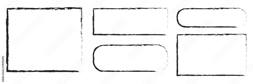 Poster grunge square and rectangle frames. ink empty black boxes set. rectangle borders collections. rubber