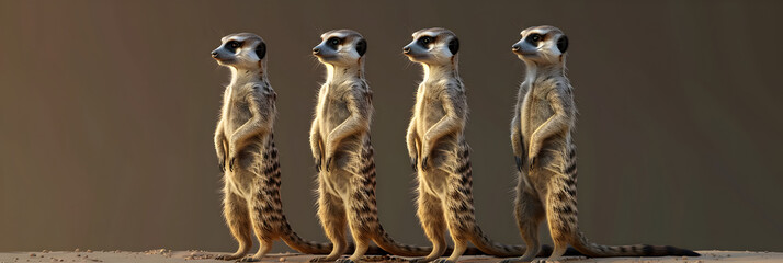 A group of meerkats standing together.
