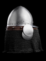 Medieval armor protection. Knight helm.