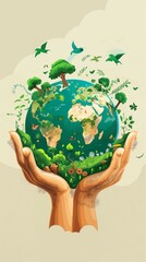 A Vertical Mobile Wallpaper Background Depicting A Globe with Trees On Hands.