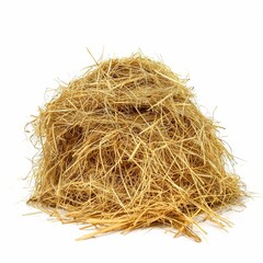 A neat stack of golden hay isolated on a white background, epitomizing agricultural produce and rural life.