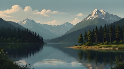 Mountain lake in the forest panorama.generative.ai 