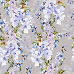 Watercolor seamless pattern with muscari flowers and butterfly. - 785113833