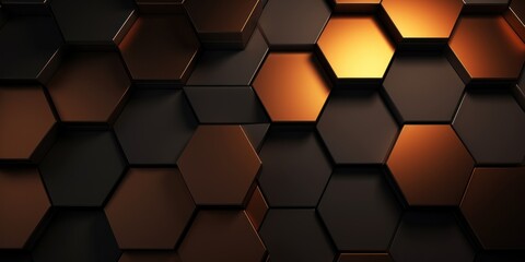 Brown dark 3d render background with hexagon pattern