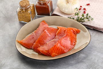 Salted raw salmon fillet appetizer