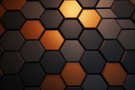 Brown dark 3d render background with hexagon pattern