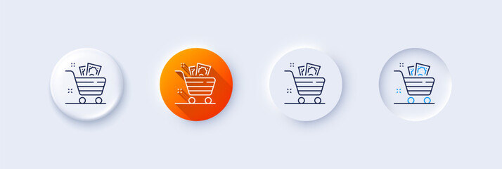 Grocery basket line icon. Neumorphic, Orange gradient, 3d pin buttons. Shopping cart sign. Price inflation symbol. Line icons. Neumorphic buttons with outline signs. Vector