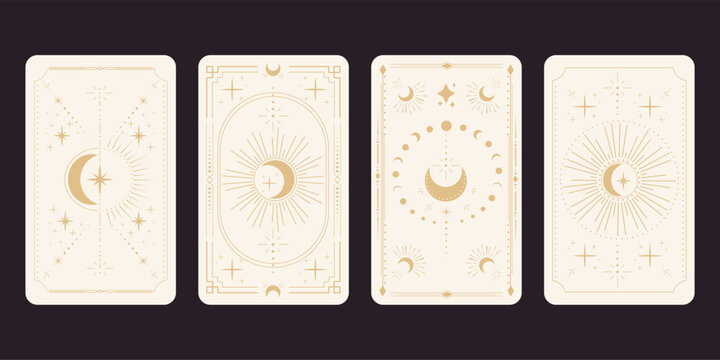 Tarot reverce border card frame gold line border celelstial mystery esoteric decoration with stars and moon. Magic sacred cover