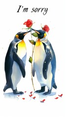 Fototapeta premium two penguins on a branch with ice