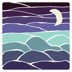 Vector Seascape with Moon. - 785115435