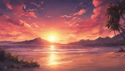  beach anime sunset wallpaper © Crimz0n