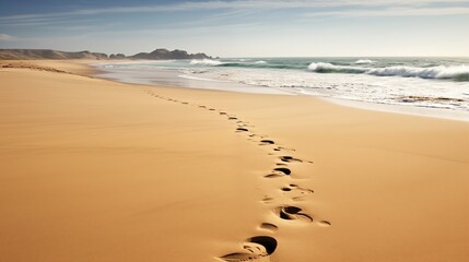 Fototapeta na wymiar Sandy footprints whisper stories along the shore. 