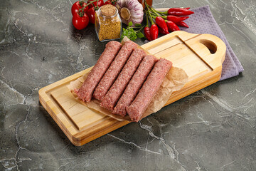 Raw beef kebab sausage for grill