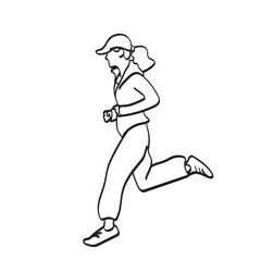 sporty woman with cap jogging illustration vector hand drawn isolated on white background