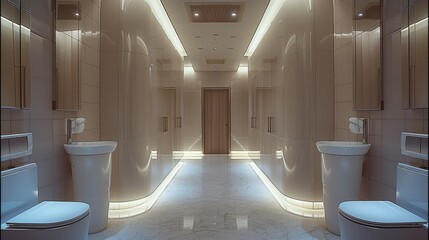 Luxury public toilet interior. Generative AI.