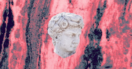 Image of antique head sculpture over marble background