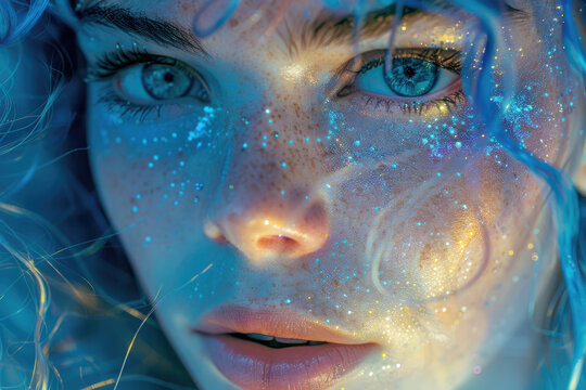 A portrait with artistic retouching, transforming the subject into a fantastical character