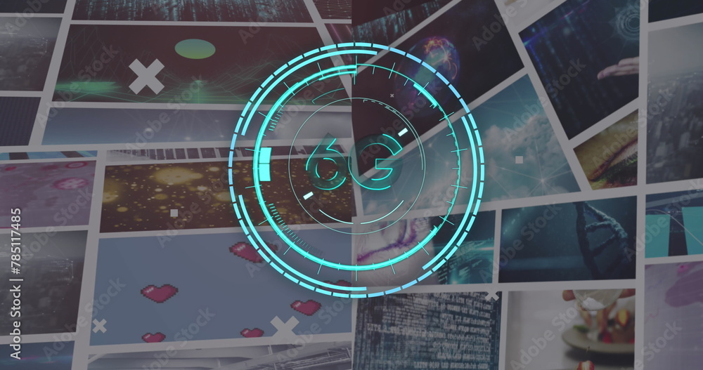 Poster image of 6g text on rotating circular scope and white crosses over clips on composite screen